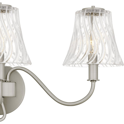 Quoizel McKinney 23in 3-Light Vanity Light | Traditional Brushed Nickel and Clear Swirl Glass | Bathroom Vanity | 23 x 8.75 x 11 in | Model MCK8623BN