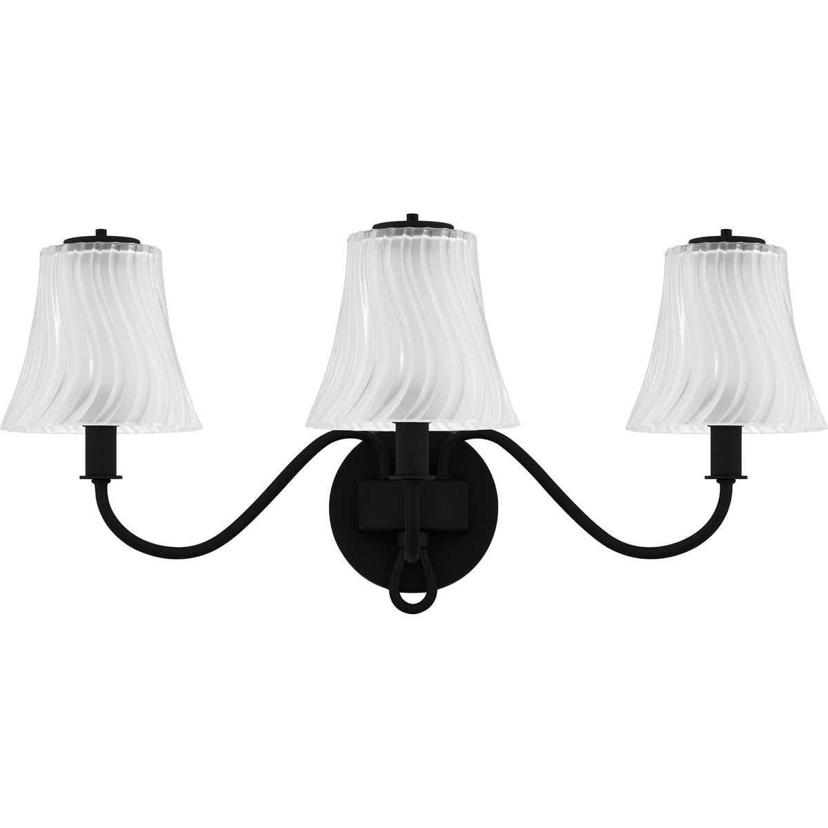 Quoizel McKinney 23in 3-Light Vanity Light | Traditional Matte Black and Clear Swirl Glass | Bathroom Vanity | 23 x 8.75 x 11 in | Model MCK8623MBK