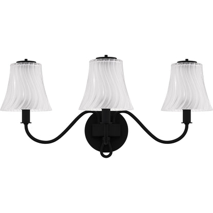 Quoizel McKinney 23in 3-Light Vanity Light | Traditional Matte Black and Clear Swirl Glass | Bathroom Vanity | 23 x 8.75 x 11 in | Model MCK8623MBK