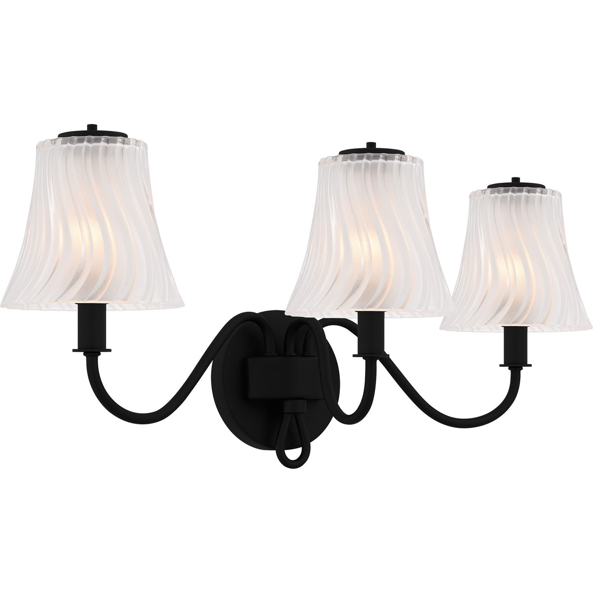 Quoizel McKinney 23in 3-Light Vanity Light | Traditional Matte Black and Clear Swirl Glass | Bathroom Vanity | 23 x 8.75 x 11 in | Model MCK8623MBK