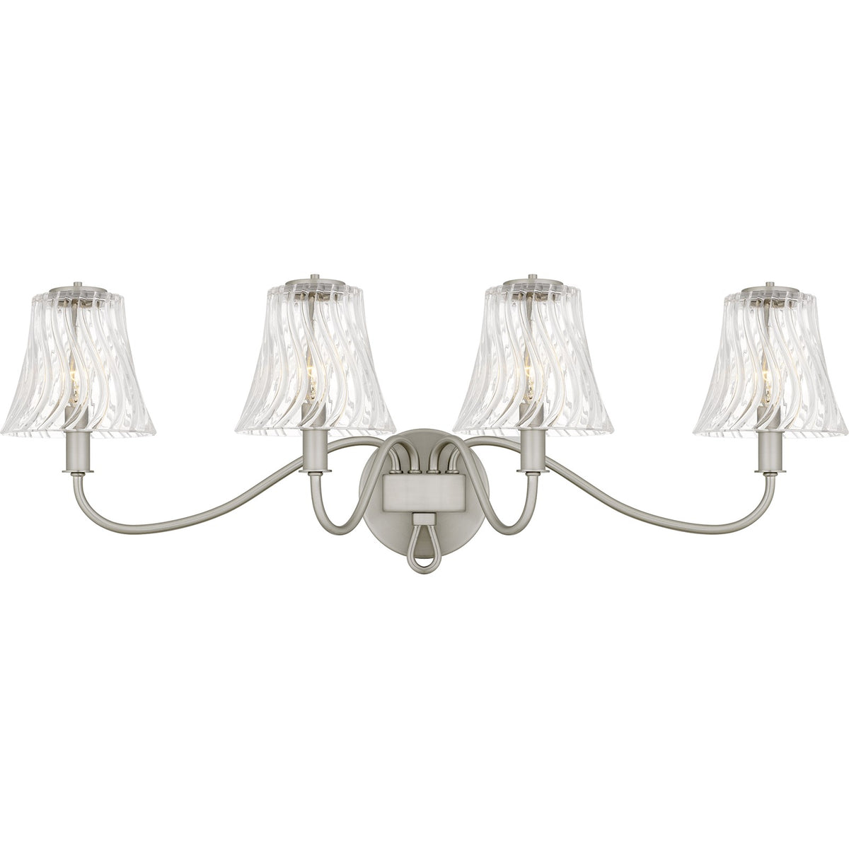 Quoizel McKinney 31in 4-Light Vanity Light | Traditional Brushed Nickel and Clear Swirl Glass | Bathroom Vanity | 31 x 8.75 x 11 in | Model MCK8631BN
