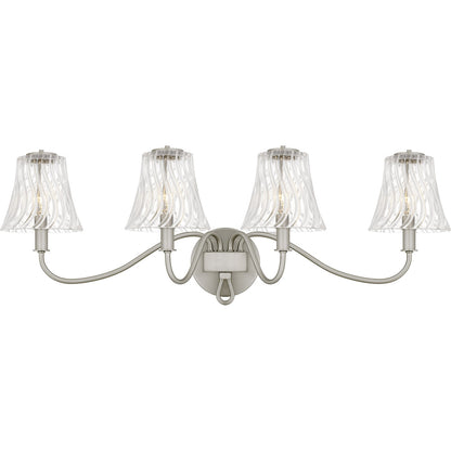 Quoizel McKinney 31in 4-Light Vanity Light | Traditional Brushed Nickel and Clear Swirl Glass | Bathroom Vanity | 31 x 8.75 x 11 in | Model MCK8631BN