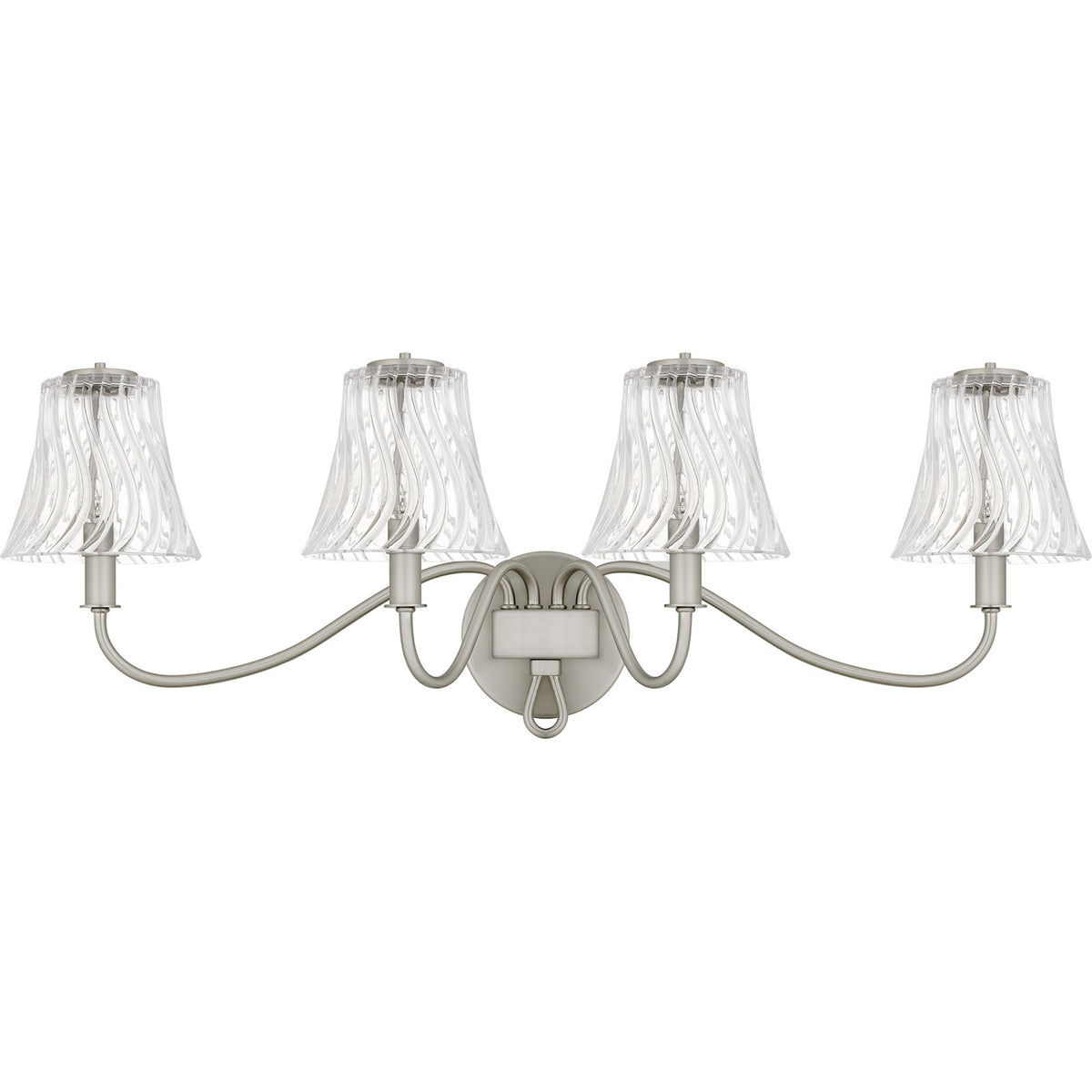 Quoizel McKinney 31in 4-Light Vanity Light | Traditional Brushed Nickel and Clear Swirl Glass | Bathroom Vanity | 31 x 8.75 x 11 in | Model MCK8631BN