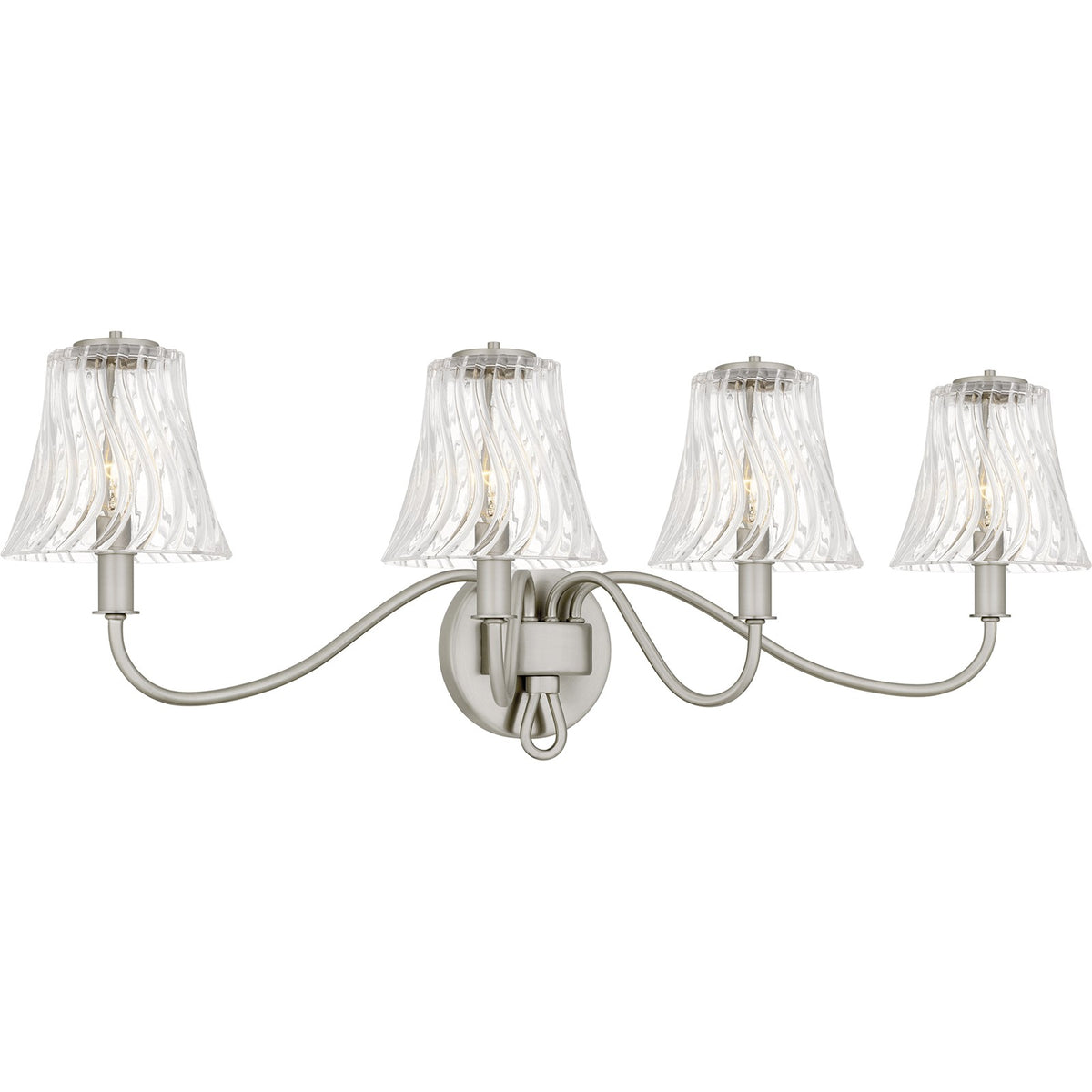 Quoizel McKinney 31in 4-Light Vanity Light | Traditional Brushed Nickel and Clear Swirl Glass | Bathroom Vanity | 31 x 8.75 x 11 in | Model MCK8631BN