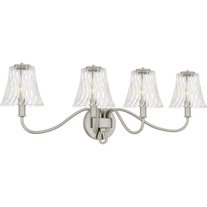 Quoizel McKinney 31in 4-Light Vanity Light | Traditional Brushed Nickel and Clear Swirl Glass | Bathroom Vanity | 31 x 8.75 x 11 in | Model MCK8631BN