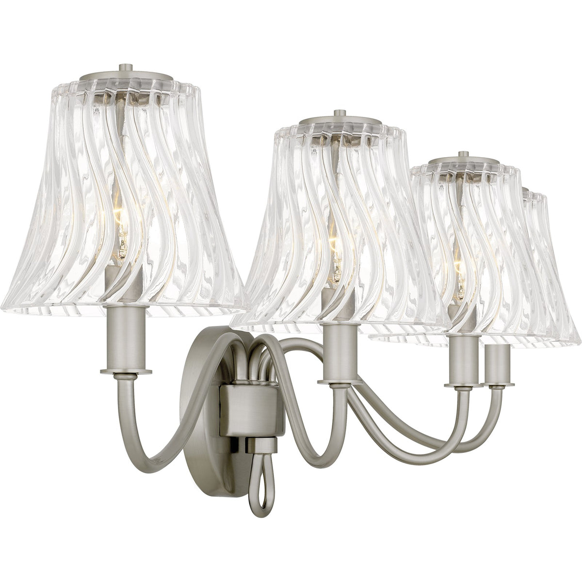 Quoizel McKinney 31in 4-Light Vanity Light | Traditional Brushed Nickel and Clear Swirl Glass | Bathroom Vanity | 31 x 8.75 x 11 in | Model MCK8631BN
