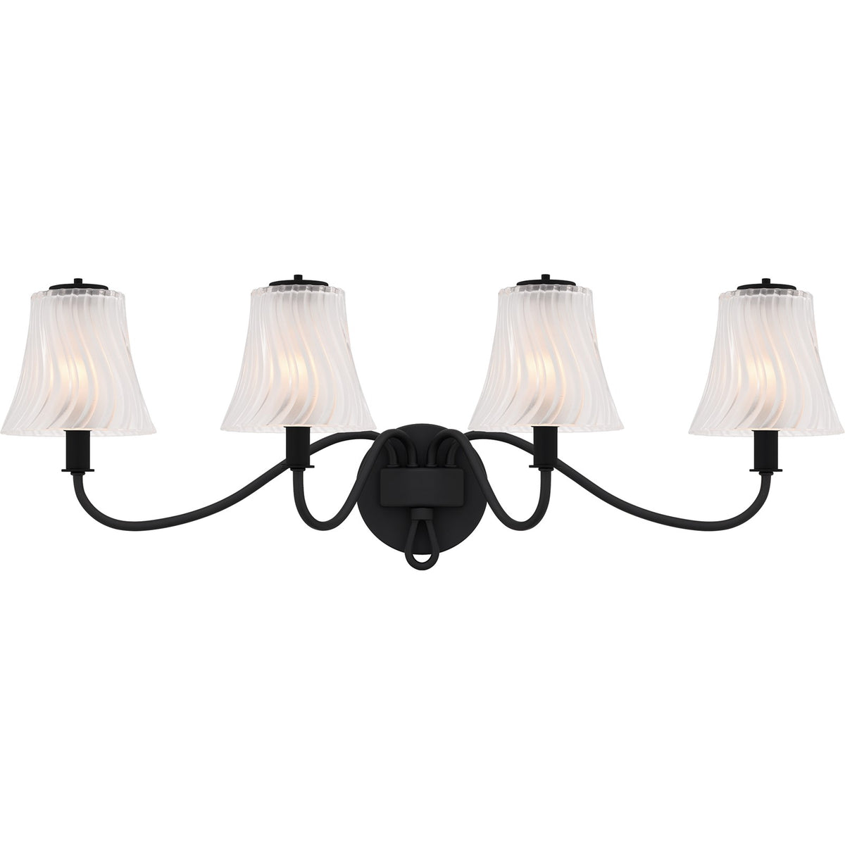 Quoizel McKinney 31in 4-Light Vanity Light | Traditional Matte Black and Clear Swirl Glass | Bathroom Vanity | 31 x 8.75 x 11 in | Model MCK8631MBK