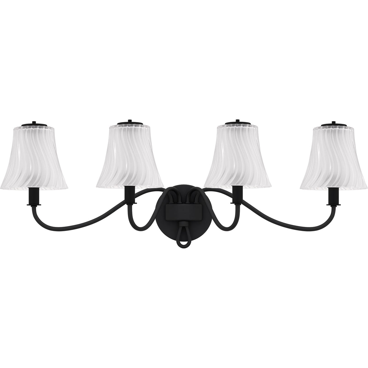 Quoizel McKinney 31in 4-Light Vanity Light | Traditional Matte Black and Clear Swirl Glass | Bathroom Vanity | 31 x 8.75 x 11 in | Model MCK8631MBK
