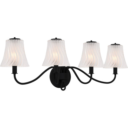 Quoizel McKinney 31in 4-Light Vanity Light | Traditional Matte Black and Clear Swirl Glass | Bathroom Vanity | 31 x 8.75 x 11 in | Model MCK8631MBK