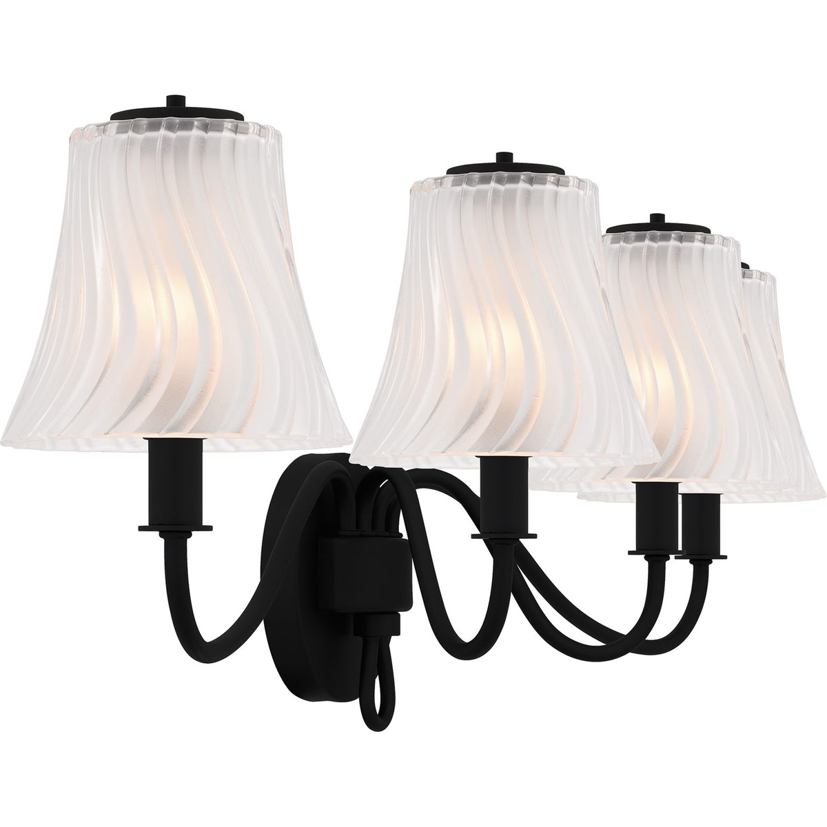 Quoizel McKinney 31in 4-Light Vanity Light | Traditional Matte Black and Clear Swirl Glass | Bathroom Vanity | 31 x 8.75 x 11 in | Model MCK8631MBK