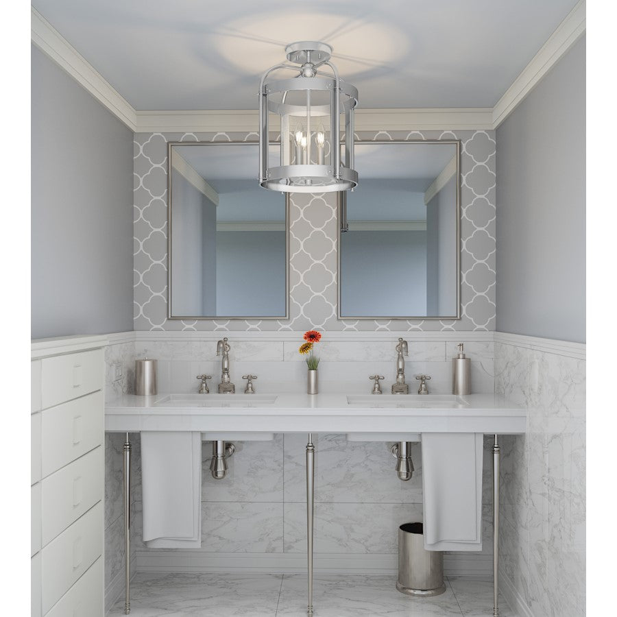 Quoizel McPherson 3 Light Semi-Flush Mount, Polished Nickel/Clear