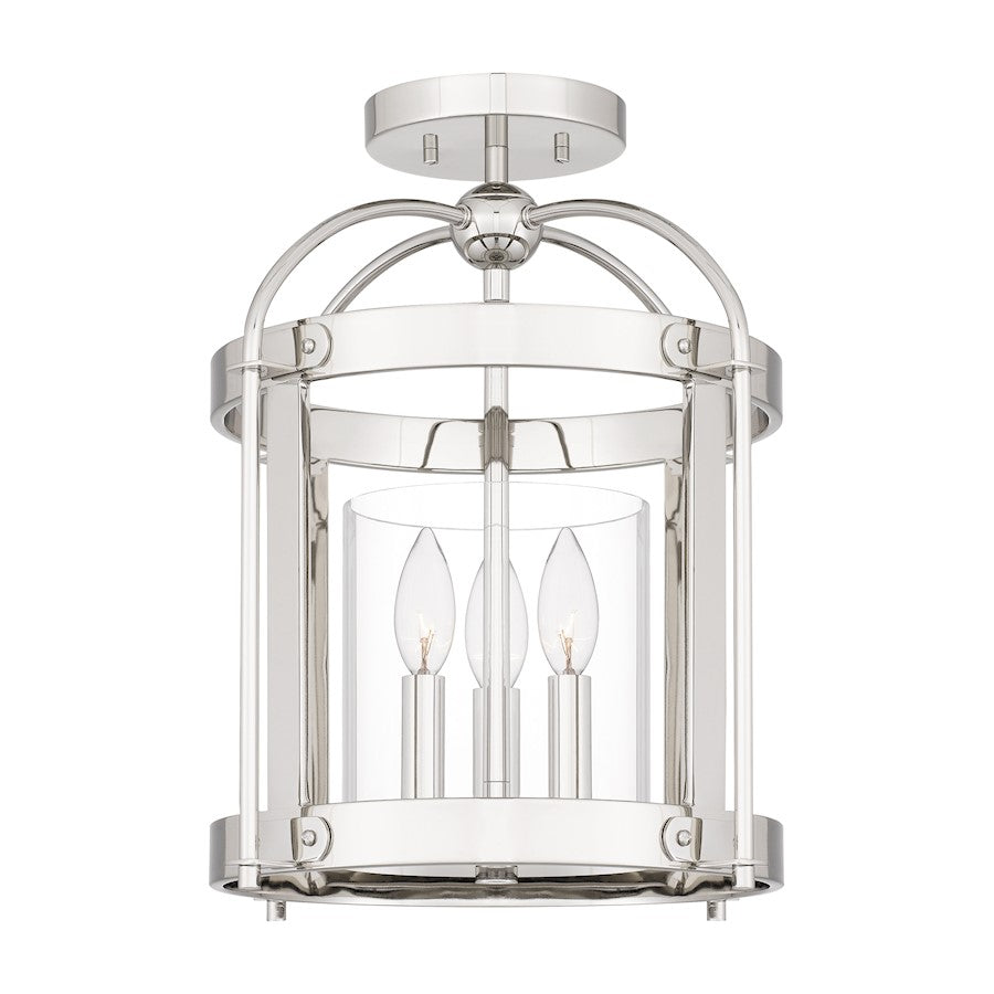 Quoizel McPherson 3 Light Semi-Flush Mount, Polished Nickel/Clear