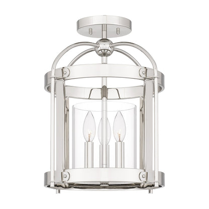 Quoizel McPherson 3 Light Semi-Flush Mount, Polished Nickel/Clear