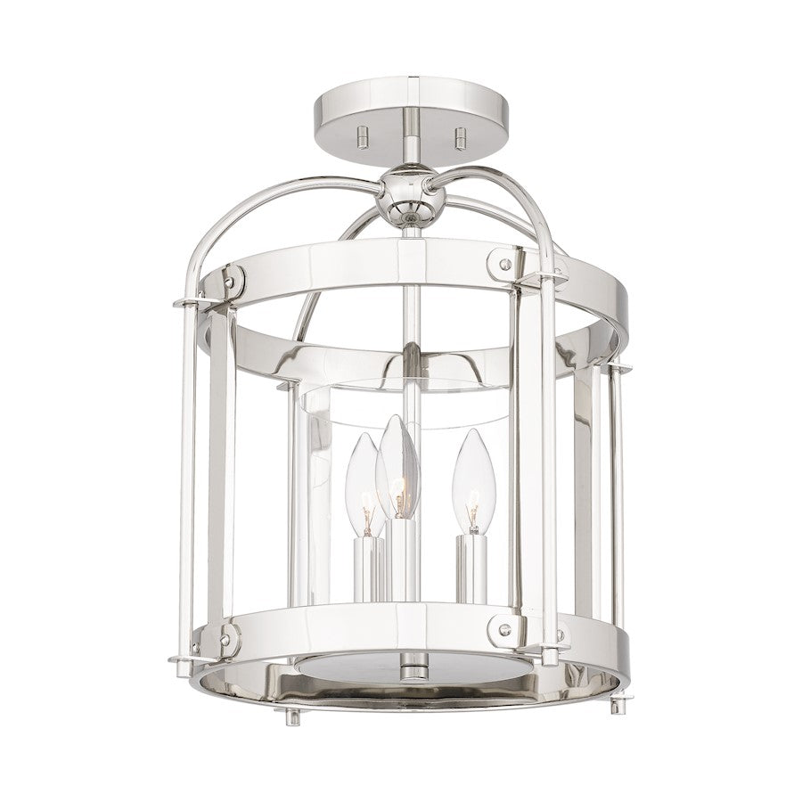Quoizel McPherson 3 Light Semi-Flush Mount, Polished Nickel/Clear