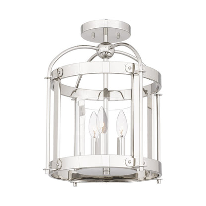 Quoizel McPherson 3 Light Semi-Flush Mount, Polished Nickel/Clear