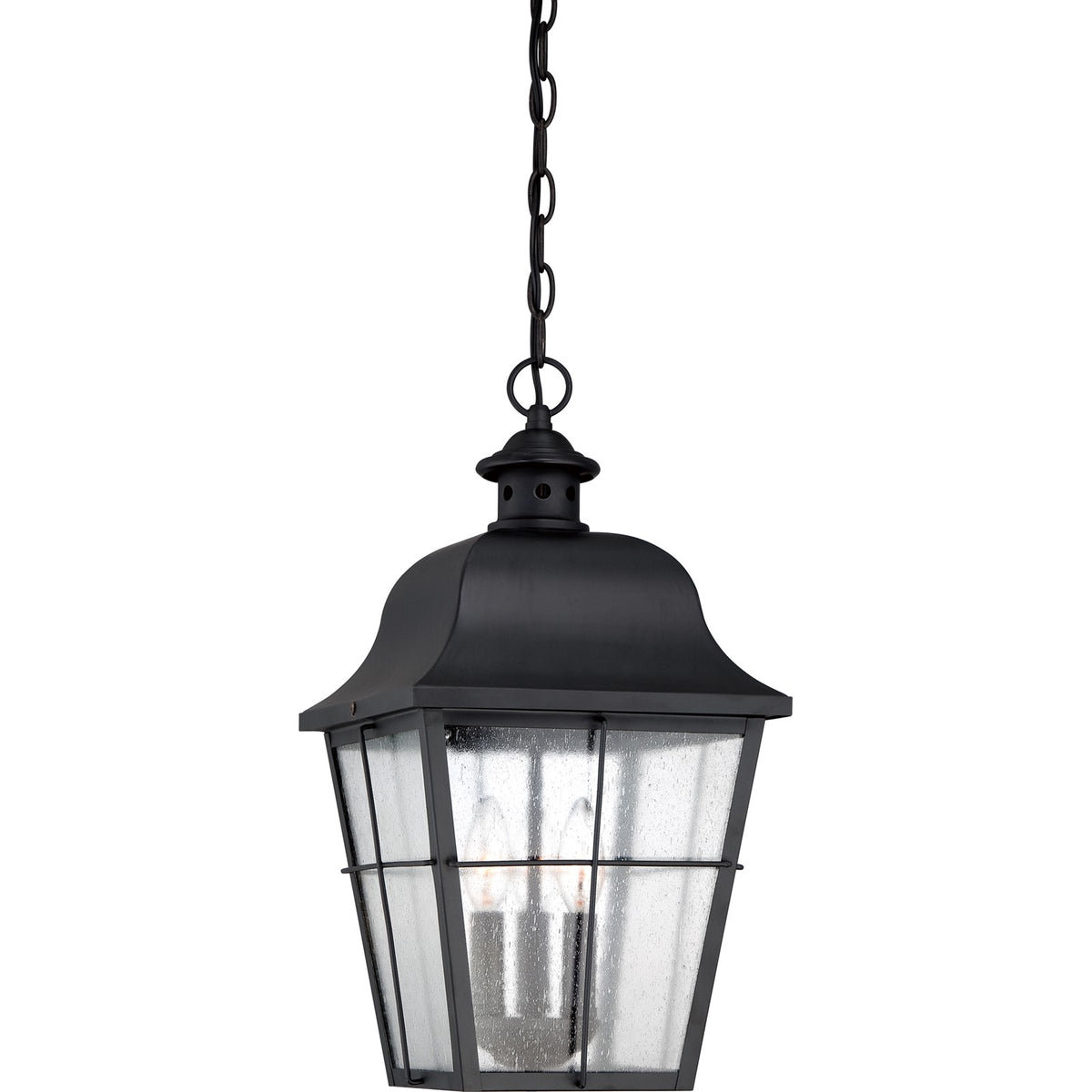 Quoizel Millhouse 19in 3-Light Outdoor Lantern | Traditional Mystic Black and Clear Seedy Glass | Front Porch & Entryway | Model MHE1910K