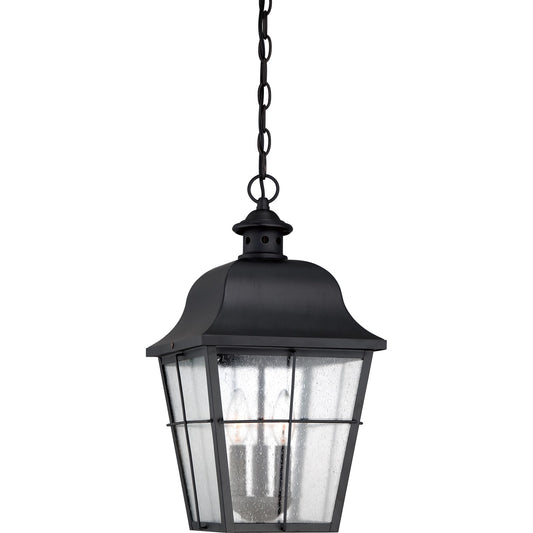 Quoizel Millhouse 19in 3-Light Outdoor Lantern | Traditional Mystic Black and Clear Seedy Glass | Front Porch & Entryway | Model MHE1910K