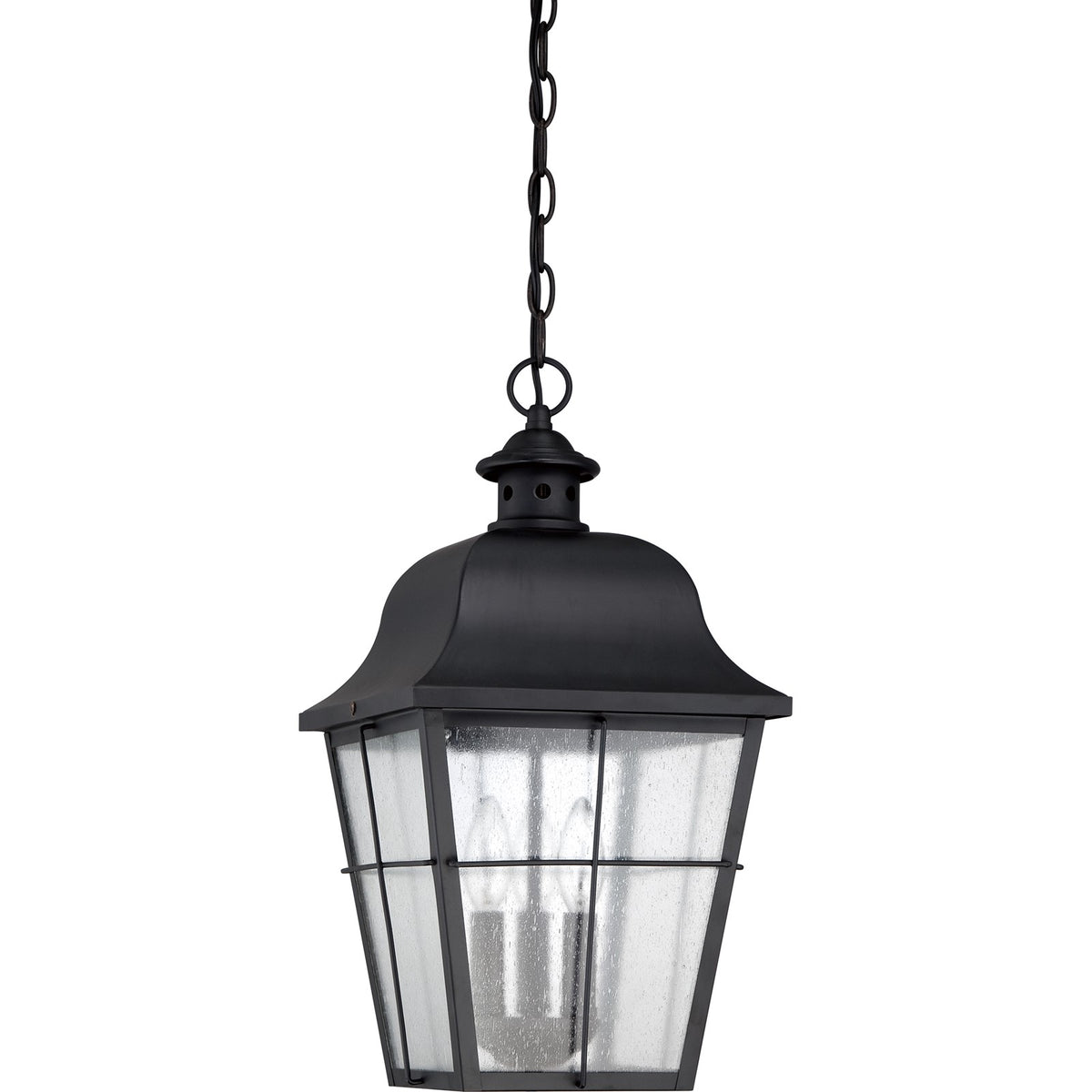 Quoizel Millhouse 19in 3-Light Outdoor Lantern | Traditional Mystic Black and Clear Seedy Glass | Front Porch & Entryway | Model MHE1910K