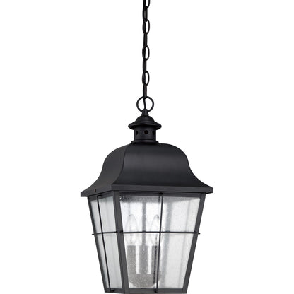 Quoizel Millhouse 19in 3-Light Outdoor Lantern | Traditional Mystic Black and Clear Seedy Glass | Front Porch & Entryway | Model MHE1910K