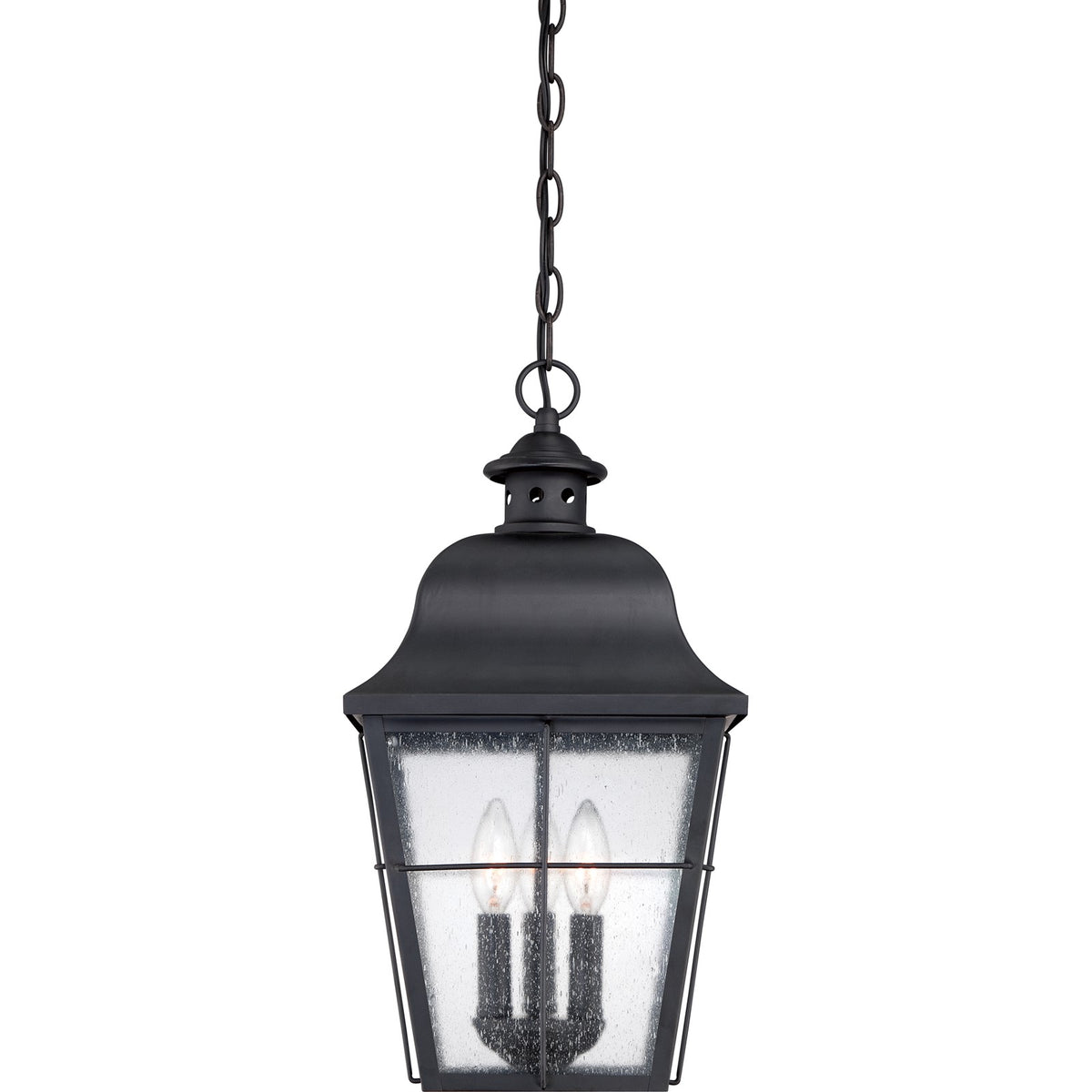 Quoizel Millhouse 19in 3-Light Outdoor Lantern | Traditional Mystic Black and Clear Seedy Glass | Front Porch & Entryway | Model MHE1910K