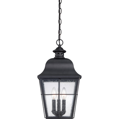 Quoizel Millhouse 19in 3-Light Outdoor Lantern | Traditional Mystic Black and Clear Seedy Glass | Front Porch & Entryway | Model MHE1910K