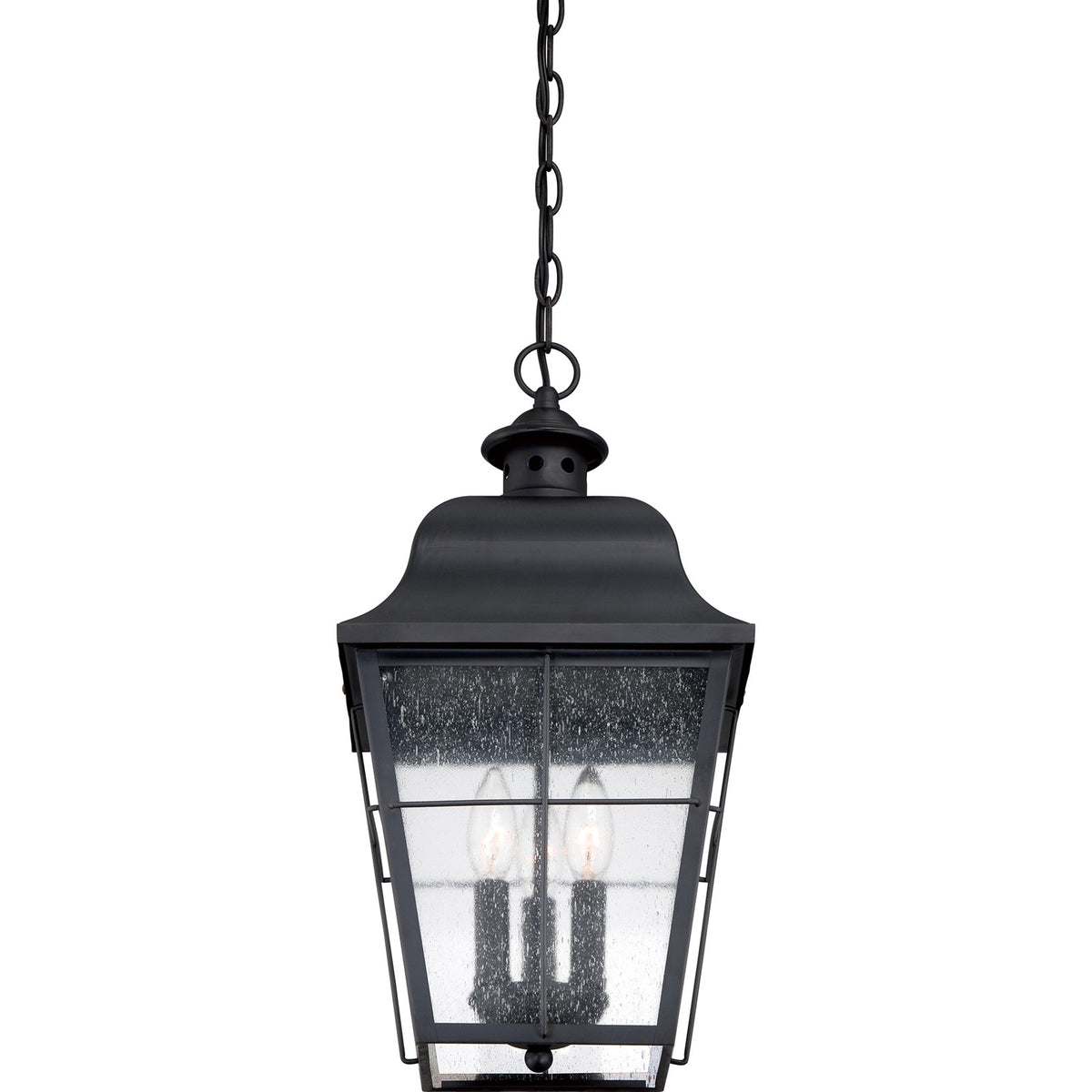 Quoizel Millhouse 19in 3-Light Outdoor Lantern | Traditional Mystic Black and Clear Seedy Glass | Front Porch & Entryway | Model MHE1910K