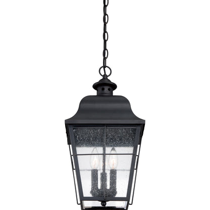 Quoizel Millhouse 19in 3-Light Outdoor Lantern | Traditional Mystic Black and Clear Seedy Glass | Front Porch & Entryway | Model MHE1910K