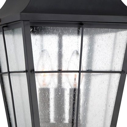 Quoizel Millhouse 19in 3-Light Outdoor Lantern | Traditional Mystic Black and Clear Seedy Glass | Front Porch & Entryway | Model MHE1910K