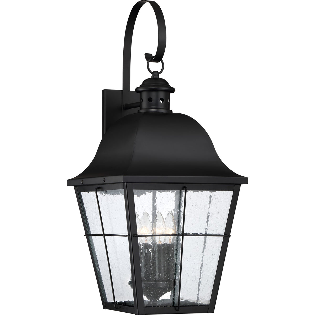Quoizel Millhouse 13in 4-Light Outdoor Lantern | Traditional Mystic Black and Clear Seedy Glass | Front Porch & Entryway | Model MHE8412K
