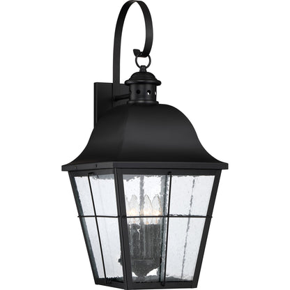 Quoizel Millhouse 13in 4-Light Outdoor Lantern | Traditional Mystic Black and Clear Seedy Glass | Front Porch & Entryway | Model MHE8412K