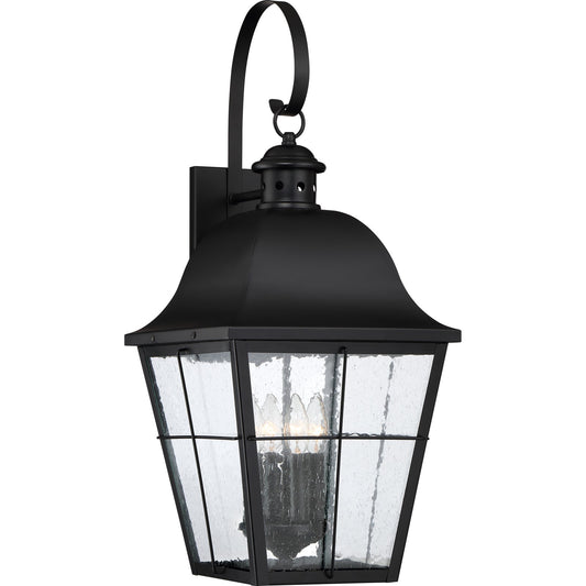 Quoizel Millhouse 13in 4-Light Outdoor Lantern | Traditional Mystic Black and Clear Seedy Glass | Front Porch & Entryway | Model MHE8412K