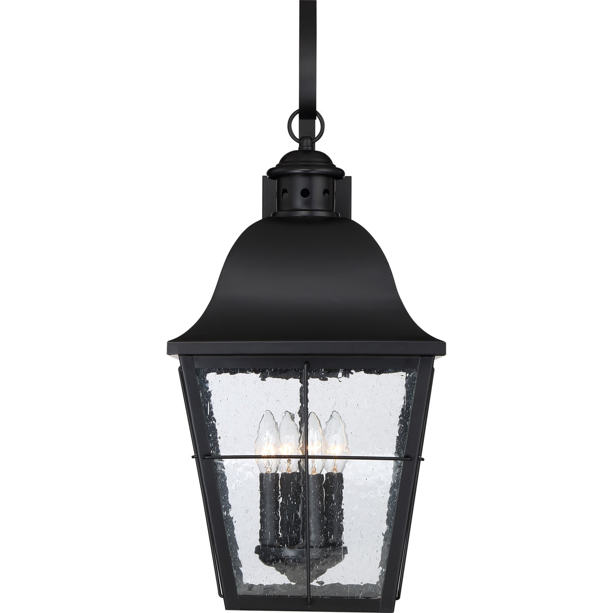 Quoizel Millhouse 13in 4-Light Outdoor Lantern | Traditional Mystic Black and Clear Seedy Glass | Front Porch & Entryway | Model MHE8412K