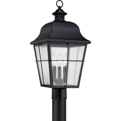 Quoizel Millhouse 10in 3-Light Outdoor Lantern | Traditional Mystic Black and Clear Seedy Glass | Front Porch & Entryway | Model MHE9010K