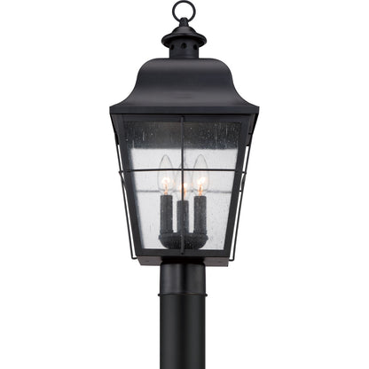 Quoizel Millhouse 10in 3-Light Outdoor Lantern | Traditional Mystic Black and Clear Seedy Glass | Front Porch & Entryway | Model MHE9010K