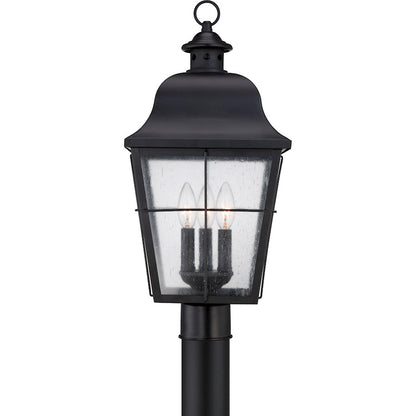 Quoizel Millhouse 10in 3-Light Outdoor Lantern | Traditional Mystic Black and Clear Seedy Glass | Front Porch & Entryway | Model MHE9010K