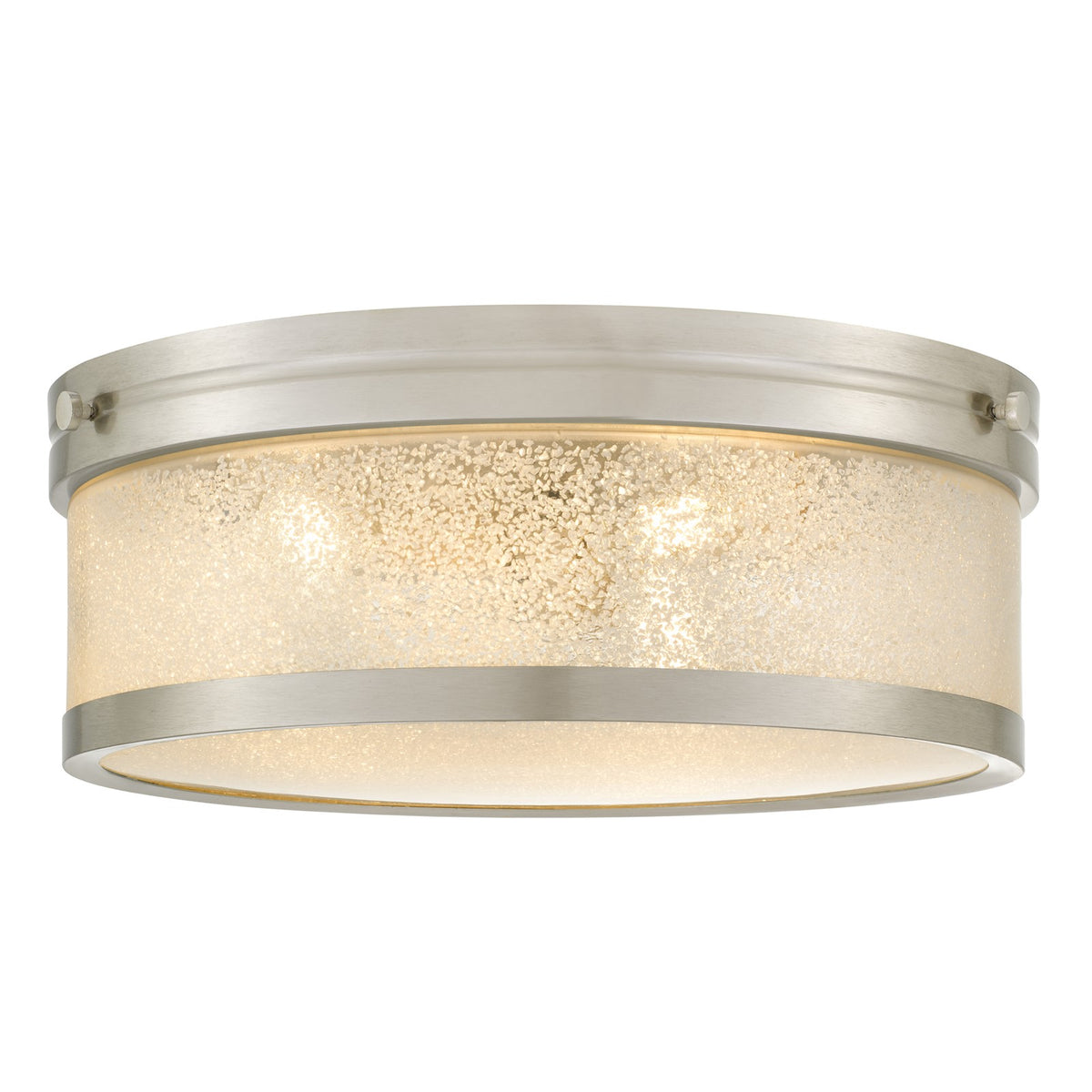 Quoizel Micah 16in 3-Light Flush Mount | Transitional Brushed Nickel and Crystal Sand Glass | Bedroom & Hallway | 16 x 16 x 6 in | Model MICA1616BN