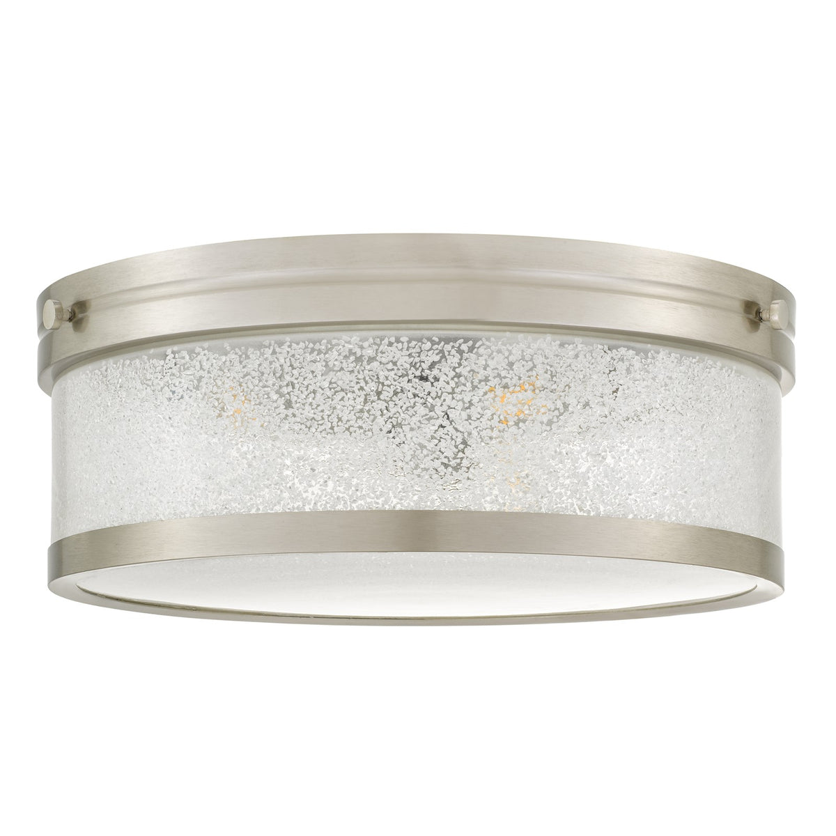 Quoizel Micah 16in 3-Light Flush Mount | Transitional Brushed Nickel and Crystal Sand Glass | Bedroom & Hallway | 16 x 16 x 6 in | Model MICA1616BN