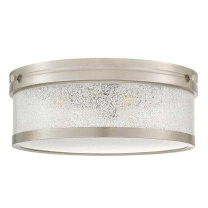 Quoizel Micah 16in 3-Light Flush Mount | Transitional Brushed Nickel and Crystal Sand Glass | Bedroom & Hallway | 16 x 16 x 6 in | Model MICA1616BN