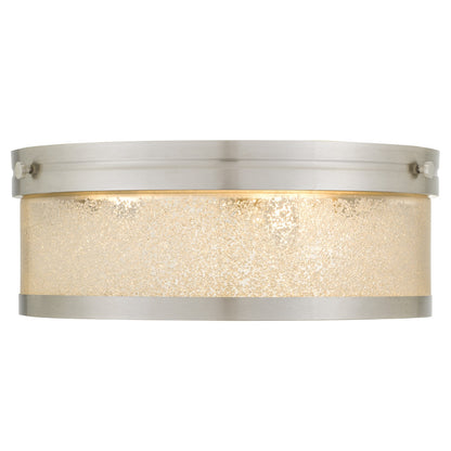 Quoizel Micah 16in 3-Light Flush Mount | Transitional Brushed Nickel and Crystal Sand Glass | Bedroom & Hallway | 16 x 16 x 6 in | Model MICA1616BN