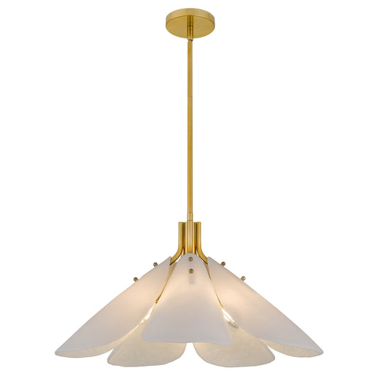 Quoizel Milton 25.25in 5-Light Pendant | Modern Light Gold and Etched White Glass | Dining Room & Foyer | 25.25 x 25.25 x 14 in | Model MILT2825LG