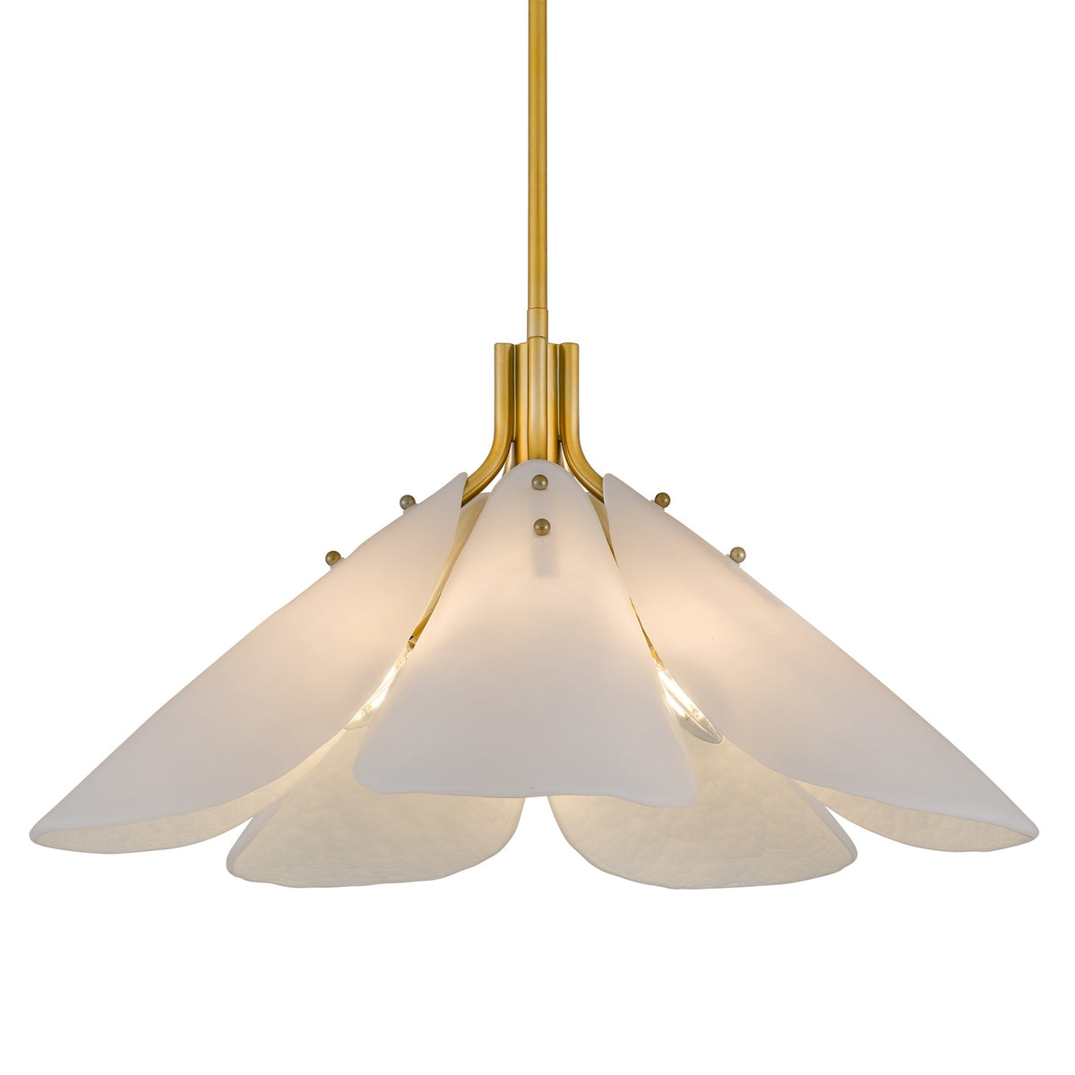 Quoizel Milton 25.25in 5-Light Pendant | Modern Light Gold and Etched White Glass | Dining Room & Foyer | 25.25 x 25.25 x 14 in | Model MILT2825LG