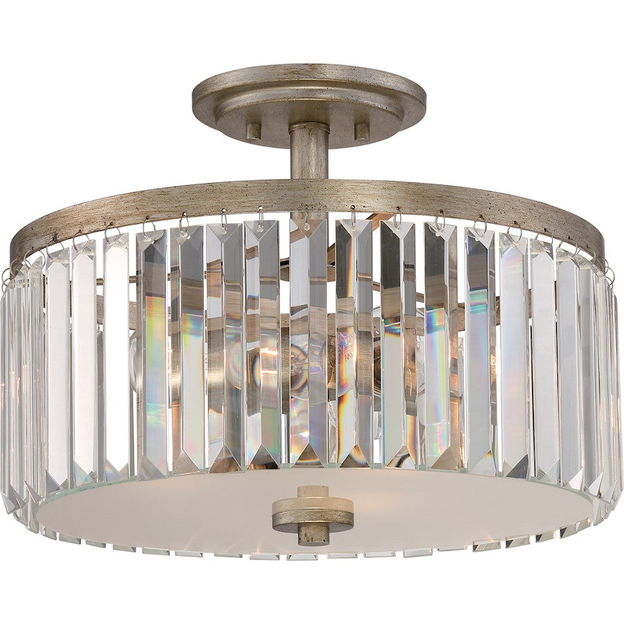 Quoizel Mirage 15.25in 3-Light Semi-Flush Mount | Glam Vintage Gold and Clear Crystal Glass | Bedroom & Hallway | Model MIR1715VG