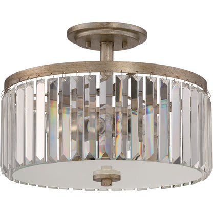 Quoizel Mirage 15.25in 3-Light Semi-Flush Mount | Glam Vintage Gold and Clear Crystal Glass | Bedroom & Hallway | Model MIR1715VG