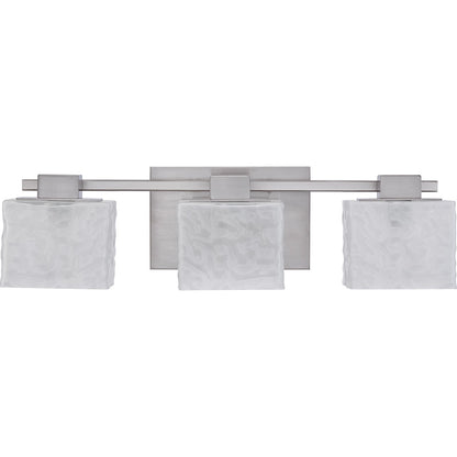 Quoizel Melody 24in 3-Light Vanity Light | Modern Brushed Nickel and White Textured Glass | Bathroom Vanity | 24 x 5.5 x 6.5 in | Model MLD8603BN