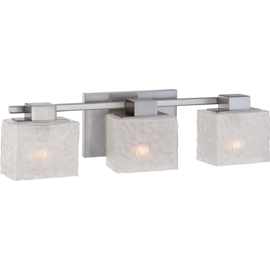 Quoizel Melody 24in 3-Light Vanity Light | Modern Brushed Nickel and White Textured Glass | Bathroom Vanity | 24 x 5.5 x 6.5 in | Model MLD8603BN