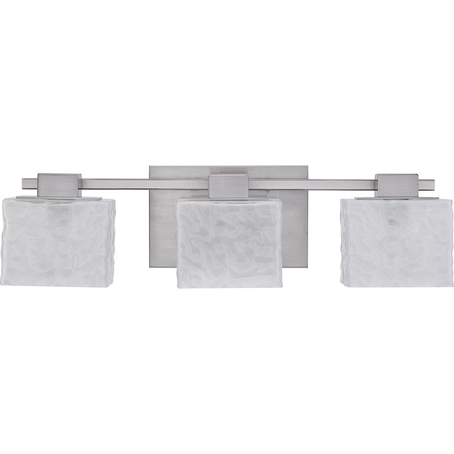 Quoizel Melody 24in 3-Light Vanity Light | Modern Brushed Nickel and White Textured Glass | Bathroom Vanity | 24 x 5.5 x 6.5 in | Model MLD8603BN
