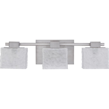 Quoizel Melody 24in 3-Light Vanity Light | Modern Brushed Nickel and White Textured Glass | Bathroom Vanity | 24 x 5.5 x 6.5 in | Model MLD8603BN