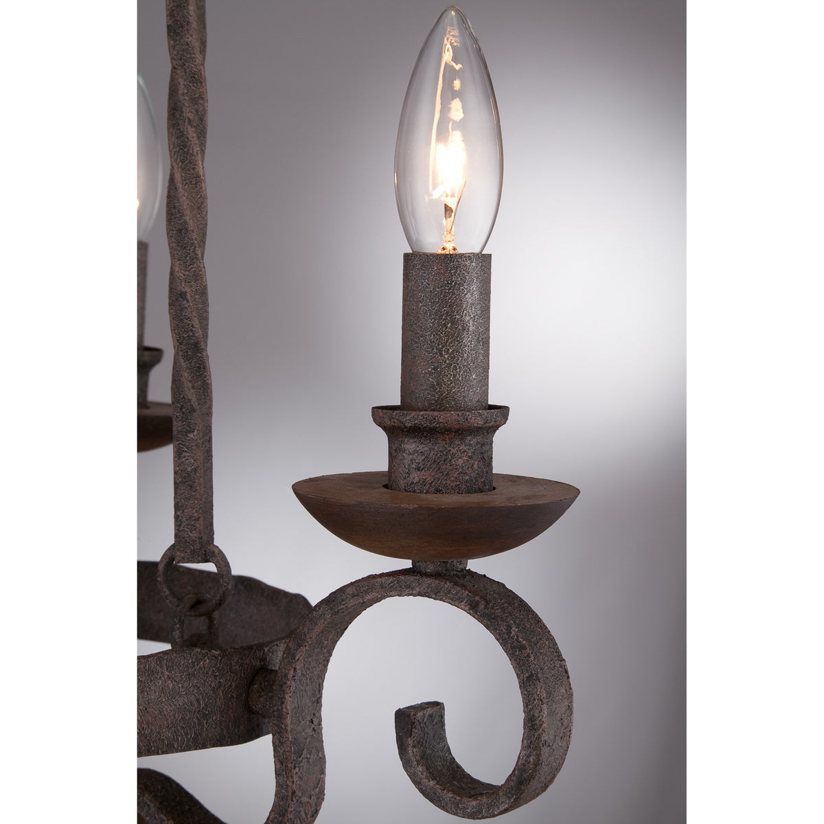 Quoizel Noble 24in 5-Light Chandelier | Traditional Rustic Black Hammered Steel and Walnut Wood | Dining Room & Foyer | Model NBE5005RK