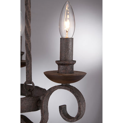 Quoizel Noble 24in 5-Light Chandelier | Traditional Rustic Black Hammered Steel and Walnut Wood | Dining Room & Foyer | Model NBE5005RK