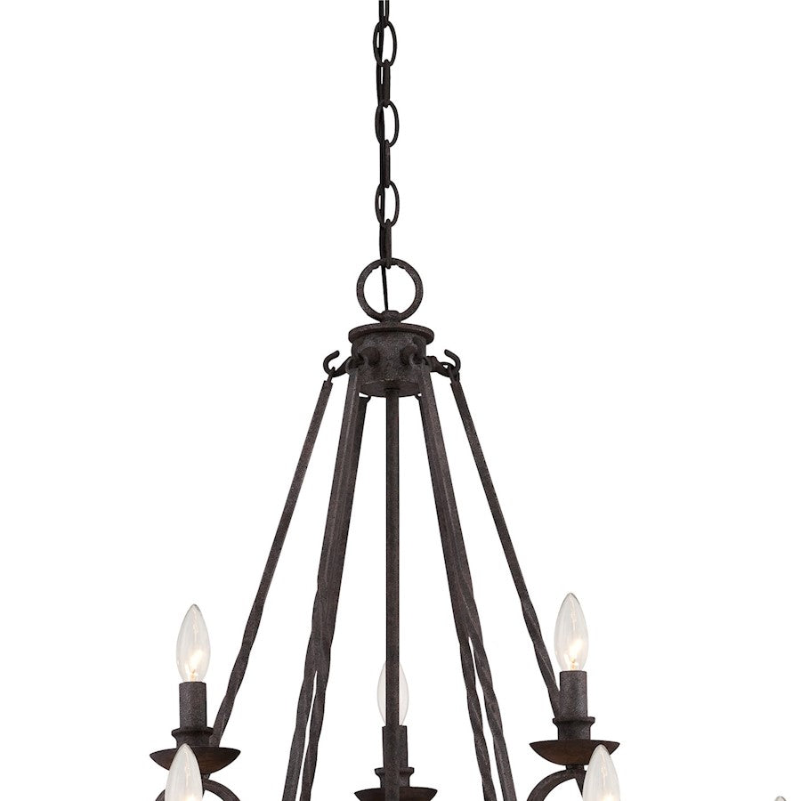 Quoizel Noble 32in 9-Light Chandelier | Traditional Rustic Black Steel and Walnut Wood | Dining Room & Foyer | 32 x 32 x 36 in | Model NBE5009RK
